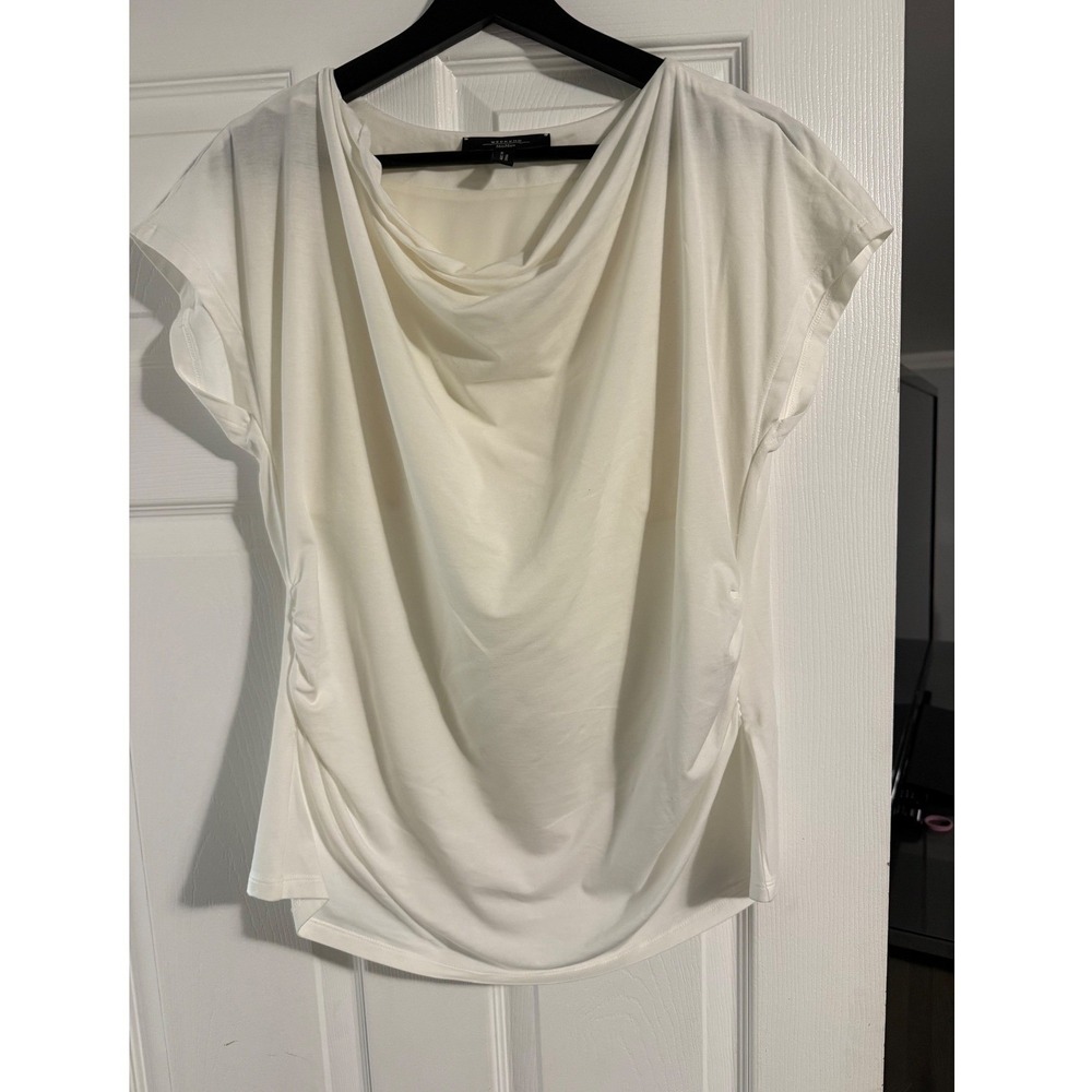 Weekend Max Mara Off White Cowl Neck Draped Ruched Top XL